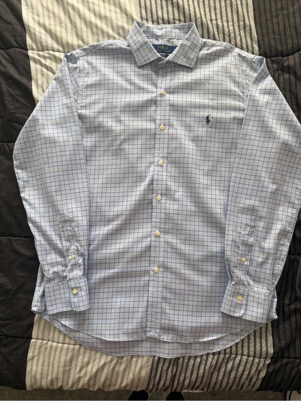 Polo by Ralph Lauren Light Blue & White Windowpane Dress Shirt